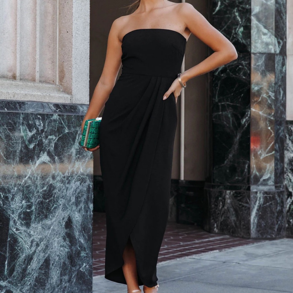 VICI | Aglow Strapless Draped Midi Dress - Picture 6 of 6